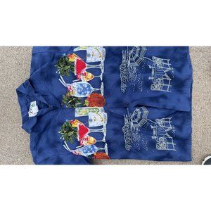 K Y ‘s Long blue FLORAL HAWAIIAN nwt  drinks shirt mens med new made in hawaii